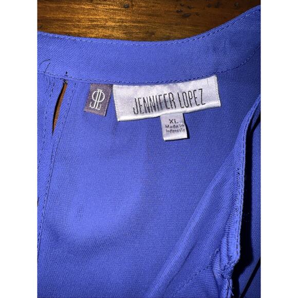 Jennifer Lopez Blue Button Blouse Studded Shoulders Long Sleeve - XL - Picture 3 of 9